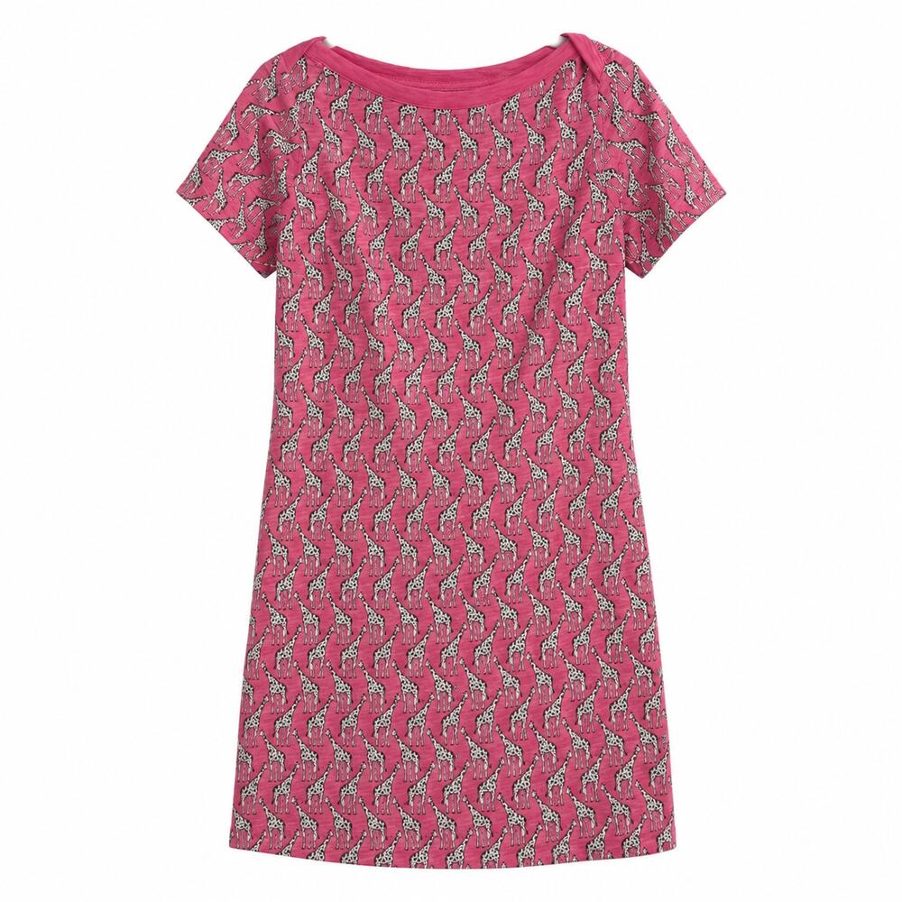 Boden Georgia Giraffe Print T-Shirt Dress Womens US 6R Pink Cotton Jersey Mini